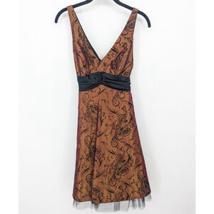 Vintage Y2K Dress Womens 4 Brown Tulle Cocktail Iridescent Babydoll Mini Paisley